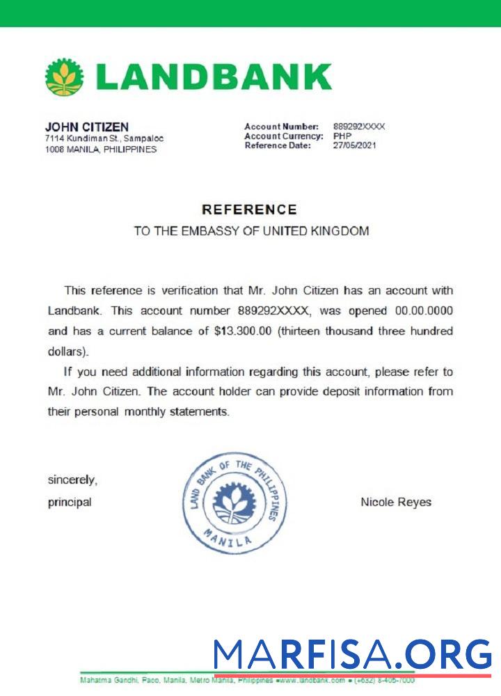 Blank Philippines Land Bank reference example